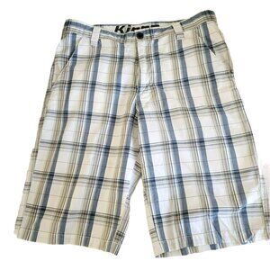 Kirra Golf Shorts Men's Plaid Bermuda White Blue Tan Plaid Cotton Size 34 LH8041